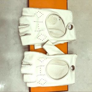 Hermes white leather motorcycle gloves